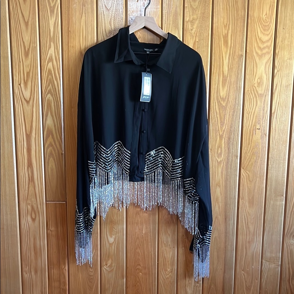 Nasty Gal Black Fringe Disco Top